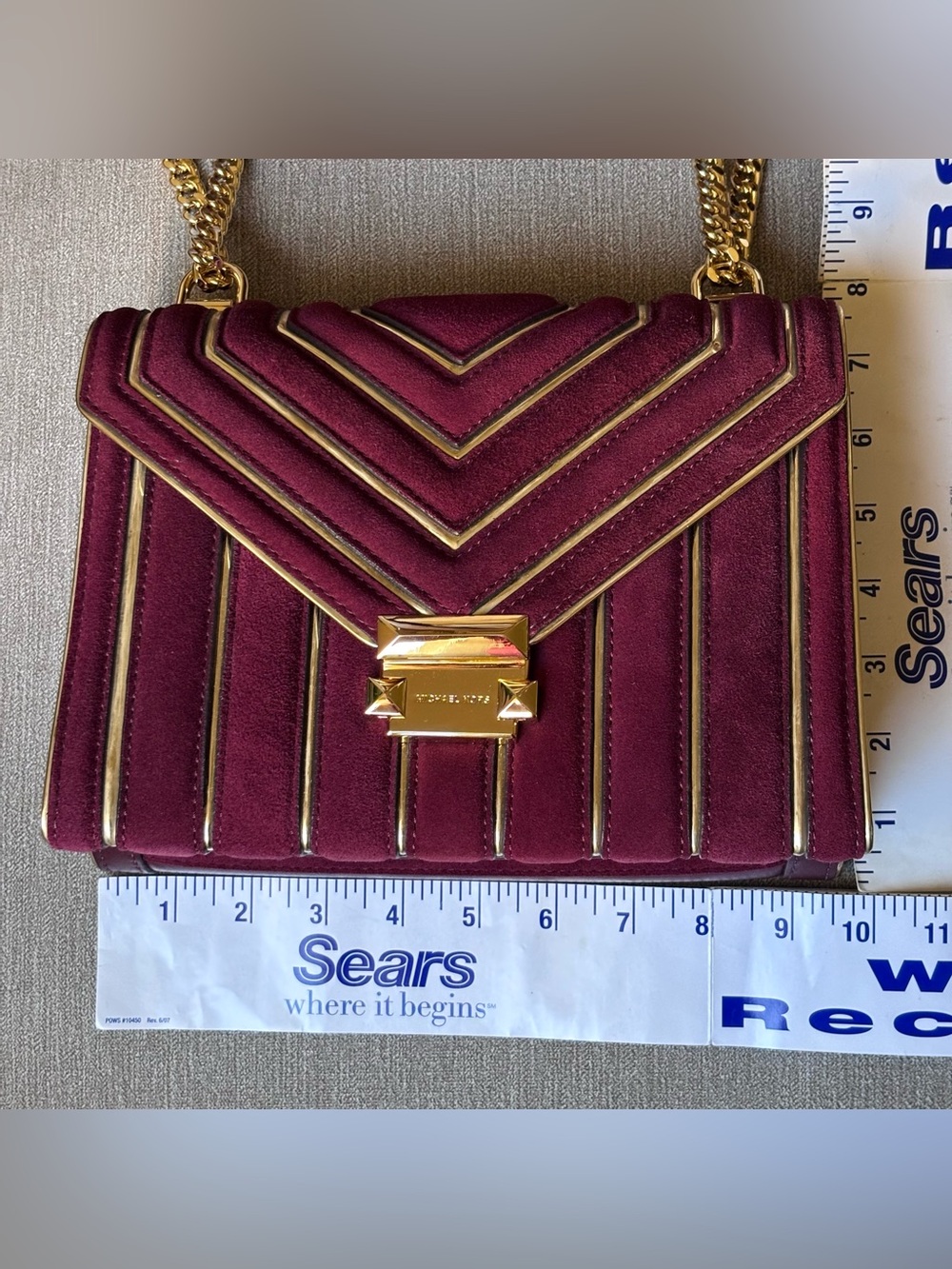 Final sale New Michael Kors Whitney quilted oxblood leather suede shoulder bag - Picture 10 of 16
